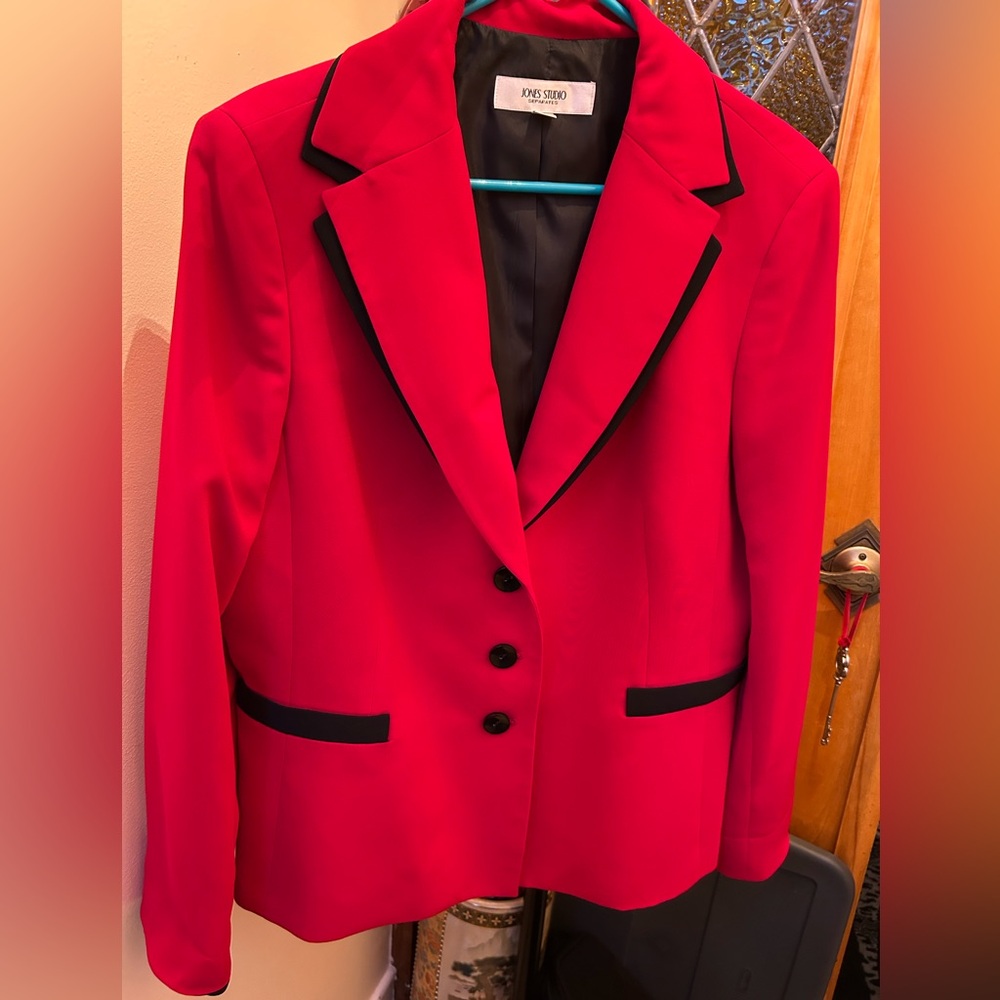 Jones Studio Vibrant Red Blazer with Black Trim